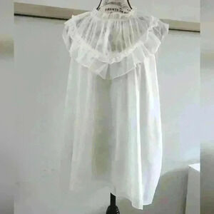AMAZON | Women's White Lined Ruffled Neck Relaxed Fit Sleeveless Blouse